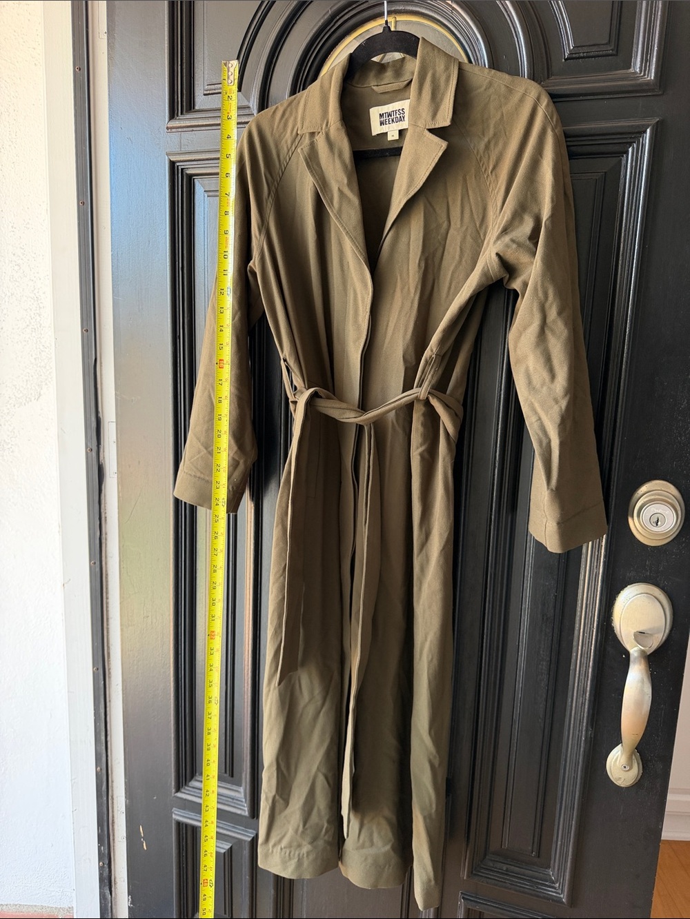 Weekday Olive Green Long Single-Breasted Trench Coat - Picture 4 of 4